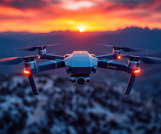 drone-flying-sunset-