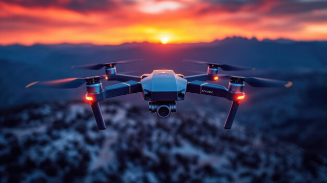 drone-flying-sunset-